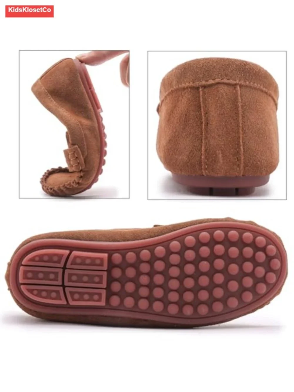 Kids Suede Slip On Loafers Round Toe Dress Shoes Rubber Sole